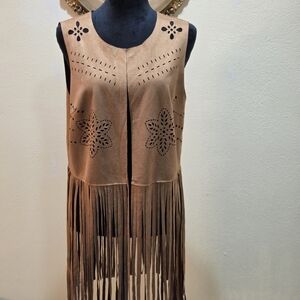 Source Unknown Tan Fringe Vest